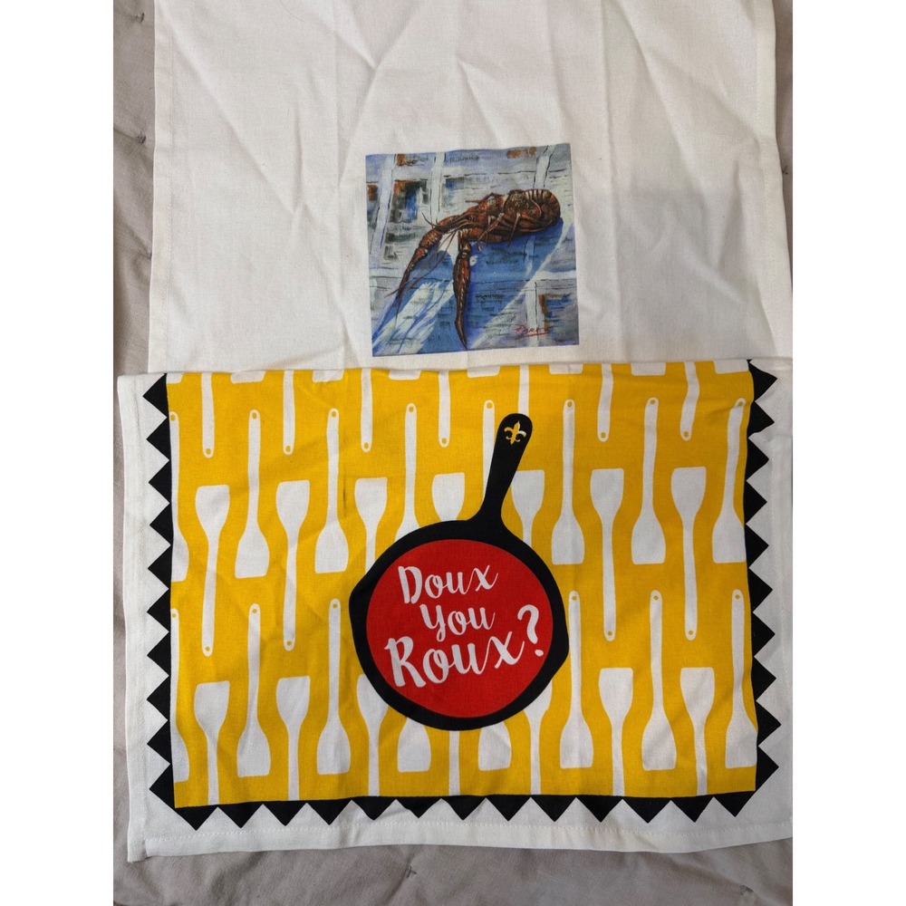 2PC The Parish Line Kitchen Towel Set Doux You Roux Crawfish Cotton New Orleans‎